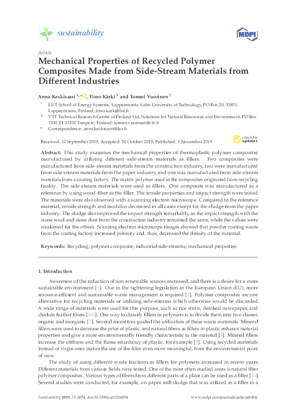 (PDF) Mechanical Properties of Recycled Polymer Composites Made from ...