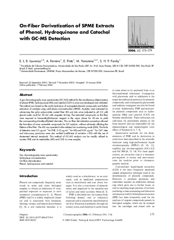 (PDF) On-Fiber Derivatization of SPME Extracts of Phenol, Hydroquinone ...