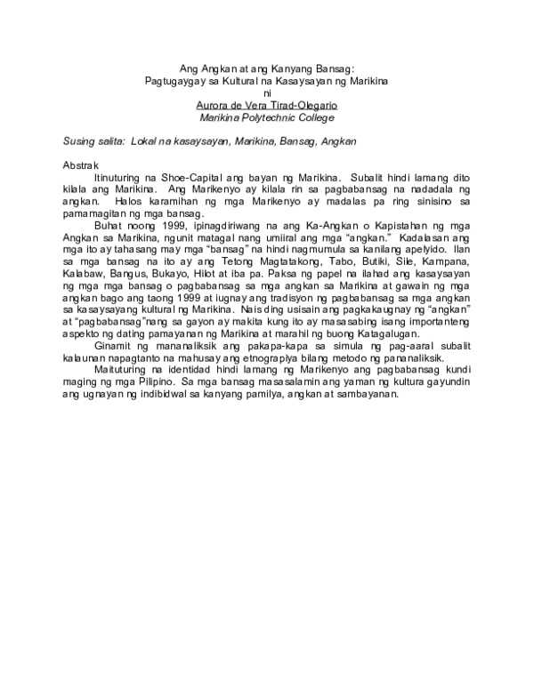 (DOC) Ang Angkan at ang Kanyang Bansag: Pagtugaygay sa Kultural na ...