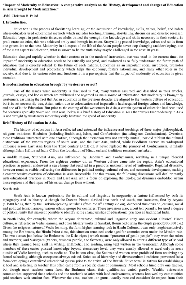(DOC) "Impact of Modernity to Education: A comparative analysis on the ...