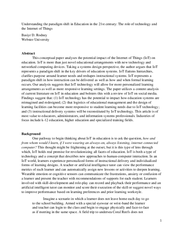 (PDF) Understanding the paradigm shift in Education in the 21st century ...