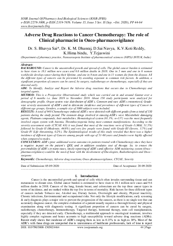 (PDF) Adverse Drug Reactions to Cancer Chemotherapy: The role of ...