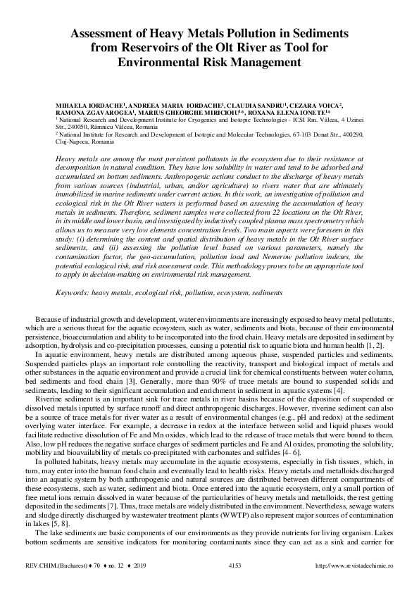 (PDF) Assessment of Heavy Metals Pollution in Sediments from Reservoirs ...
