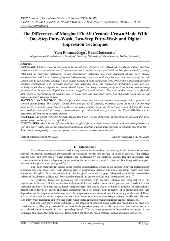 (PDF) The Differences of Marginal Fit All Ceramic Crown Made With One