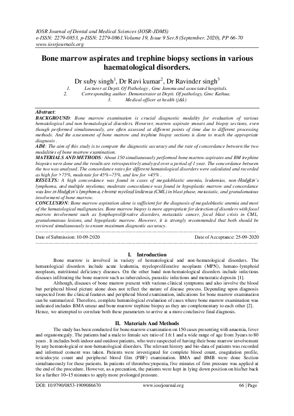 (PDF) Bone marrow aspirates and trephine biopsy sections in various ...