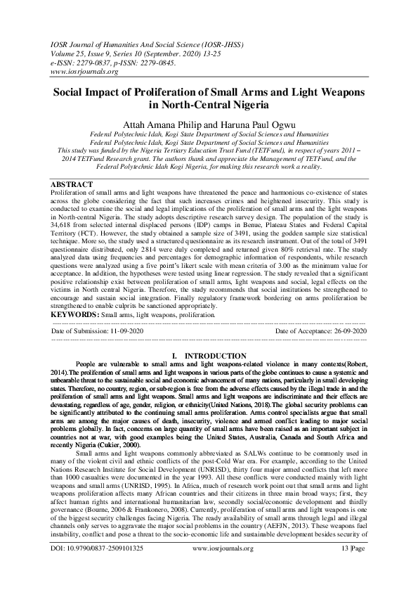 (PDF) Social Impact of Proliferation of Small Arms and Light Weapons in ...