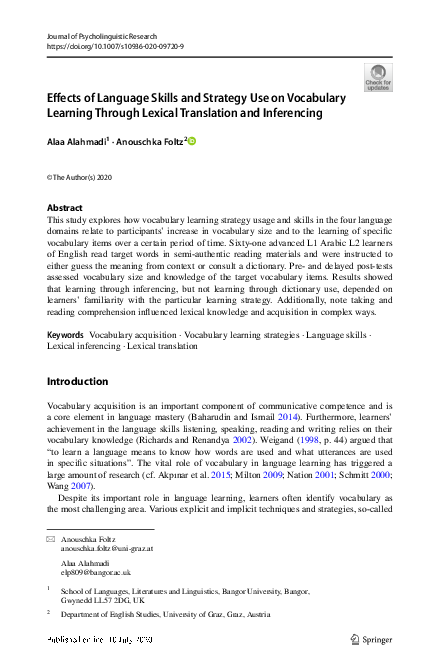 (PDF) Effects of Language Skills and Strategy Use on Vocabulary ...