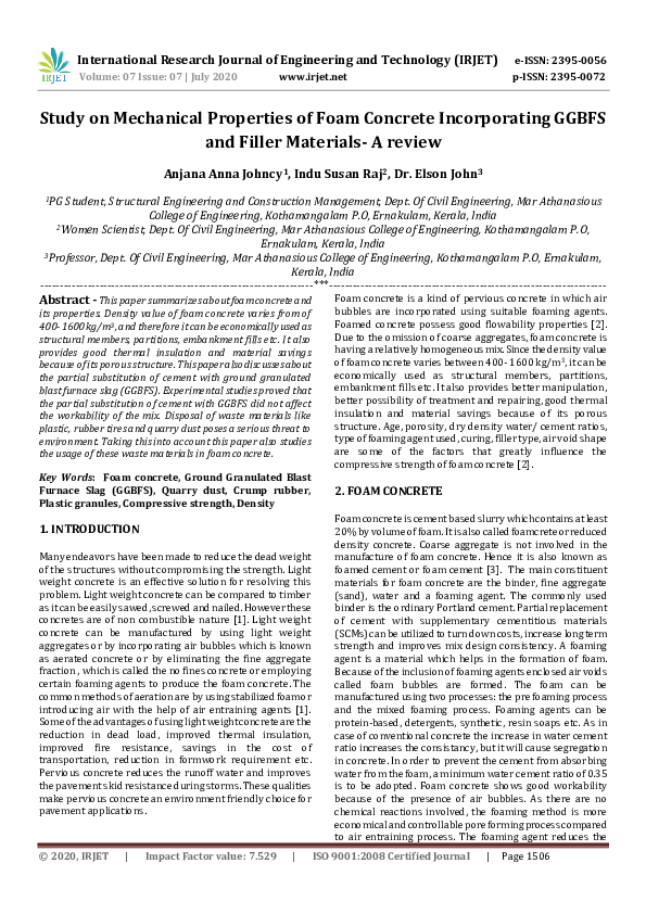 (PDF) IRJET- Study on Mechanical Properties of Foam Concrete ...