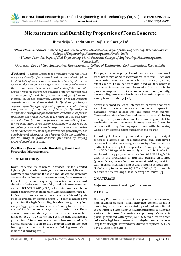 (PDF) IRJET- Microstructure and Durability Properties of Foam Concrete