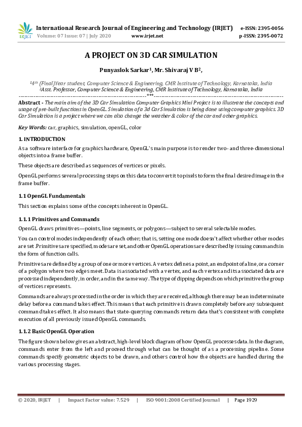 (PDF) IRJET- A PROJECT ON 3D CAR SIMULATION