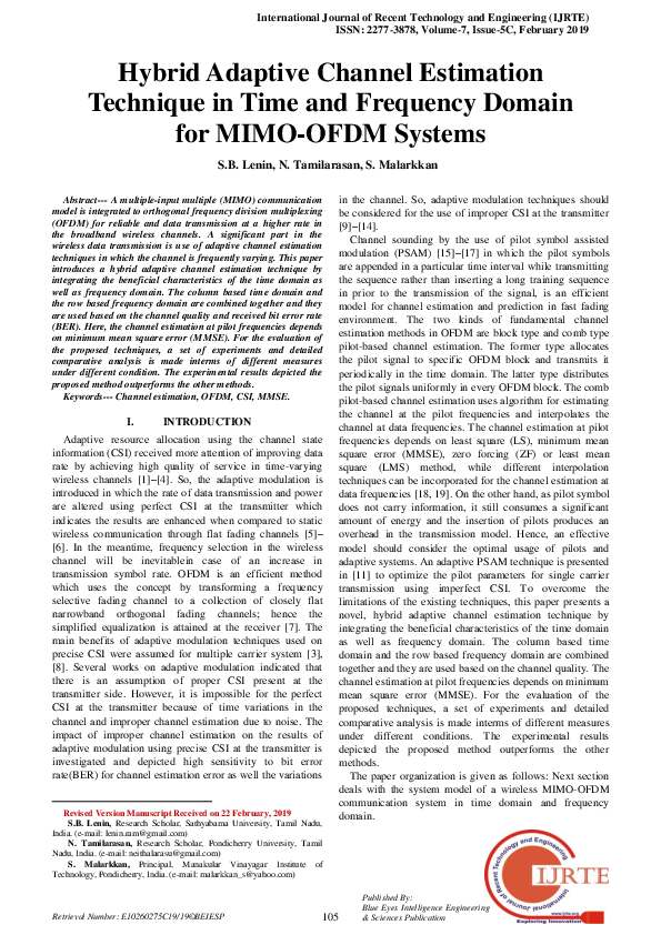 (PDF) . Hybrid Adaptive Channel Estimation Technique in Time and ...