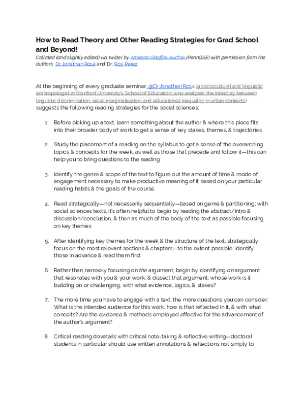 (PDF) How to Read Theory and Other Reading Strategies for Grad School