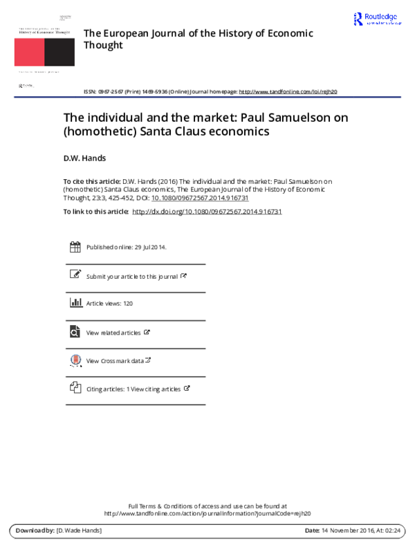 (PDF) The Individual and the Market: Paul Samuelson on (Homothetic ...