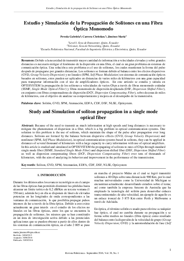 (PDF) Estudio y Simulación de la Propagación de Solitones en una Fibra ...