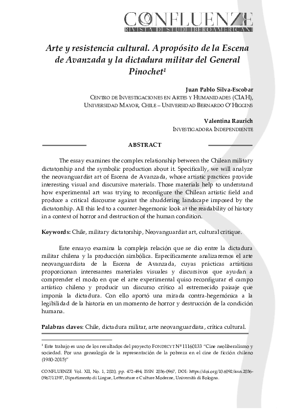 (PDF) Arte y resistencia cultural. A propósito de la Escena de Avanzada