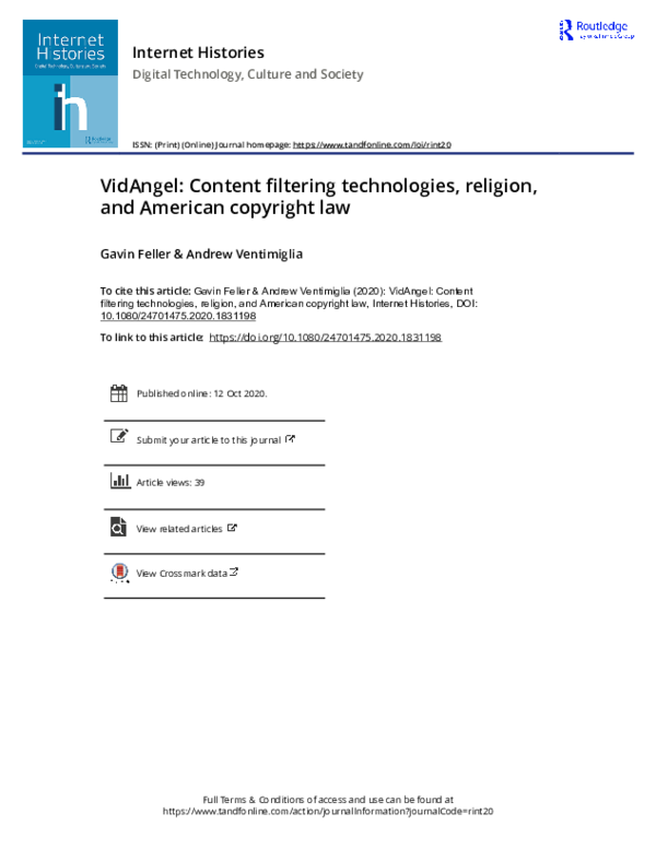 (PDF) VidAngel: Content filtering technologies, religion, and American ...
