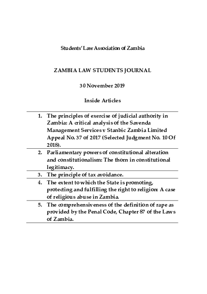 (PDF) ZAMBIA LAW STUDENTS JOURNAL 2019 Issue