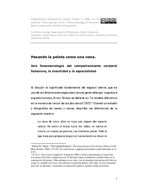 (PDF) Pasando la pelota como una nena. Una fenomenología del