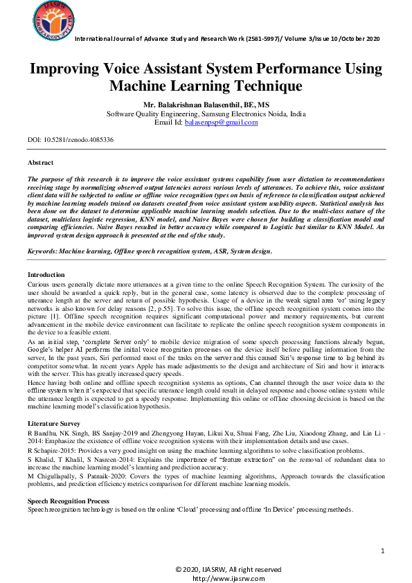 (PDF) Improving Voice Assistant System Performance Using Machine ...