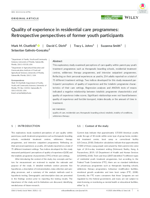 (PDF) Quality of experience in residential care programmes ...