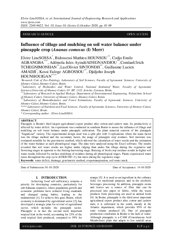 (PDF) Influence of tillage and mulching on soil water balance under ...