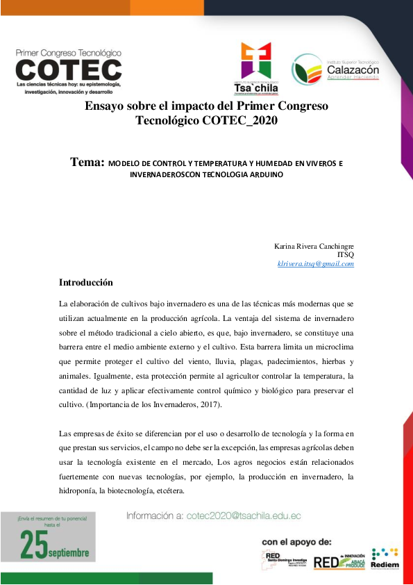 (PDF) Ensayo sobre el impacto del Primer Congreso Tecnológico COTEC ...