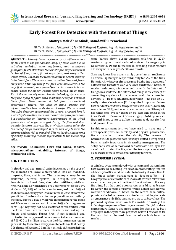 (PDF) Early Forest Fire Detection with the Internet of Things