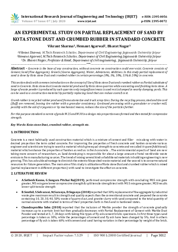 (PDF) IRJET- An Experimental Study on Partial Replacement of Sand by ...