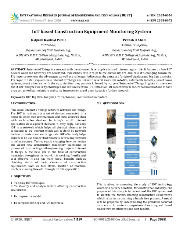 (PDF) IRJET IoT based Construction Equipment Monitoring System IRJET