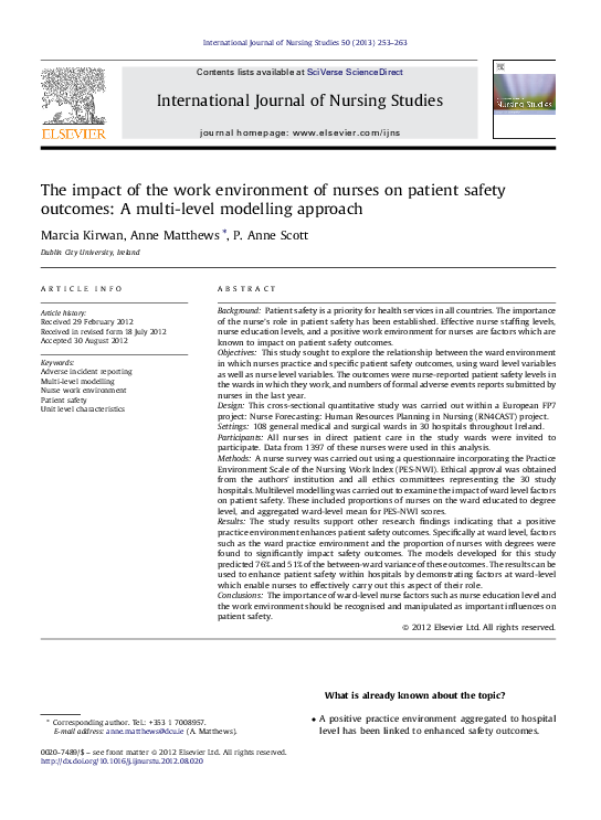 (PDF) The impact of the work environment of nurses on patient safety ...