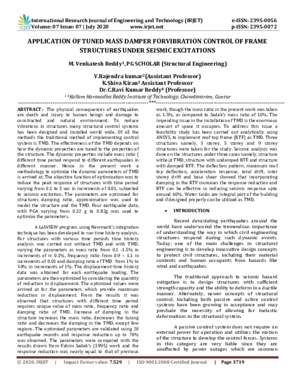 (PDF) IRJET-Application of Tuned Mass Damper Forvibration Control of ...