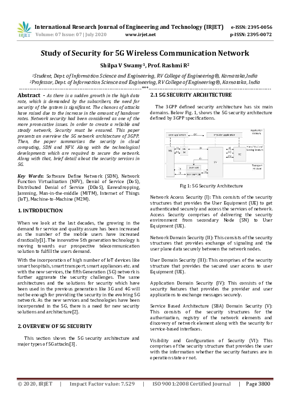 (PDF) IRJET- Study of Security for 5G Wireless Communication Network
