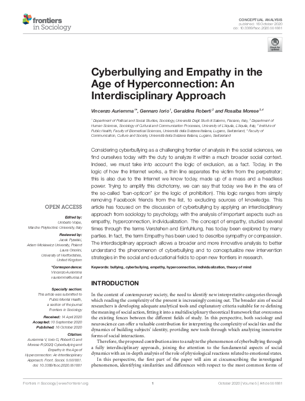(PDF) Cyberbullying and Empathy in the Age of Hyperconnection: An ...