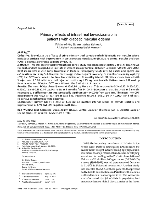 (PDF) Primary effects of intravitreal bevacizumab inpatients with ...