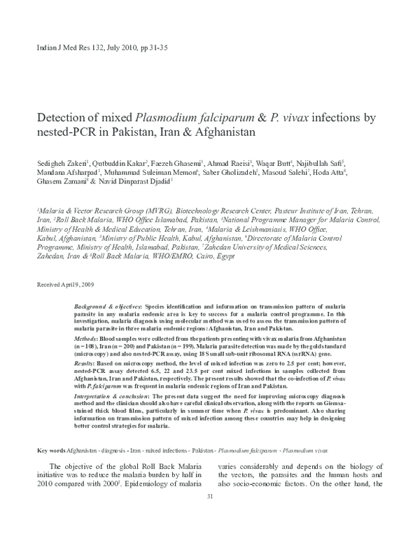 (PDF) Detection of mixed Plasmodium falciparum & P. vivax infections by ...