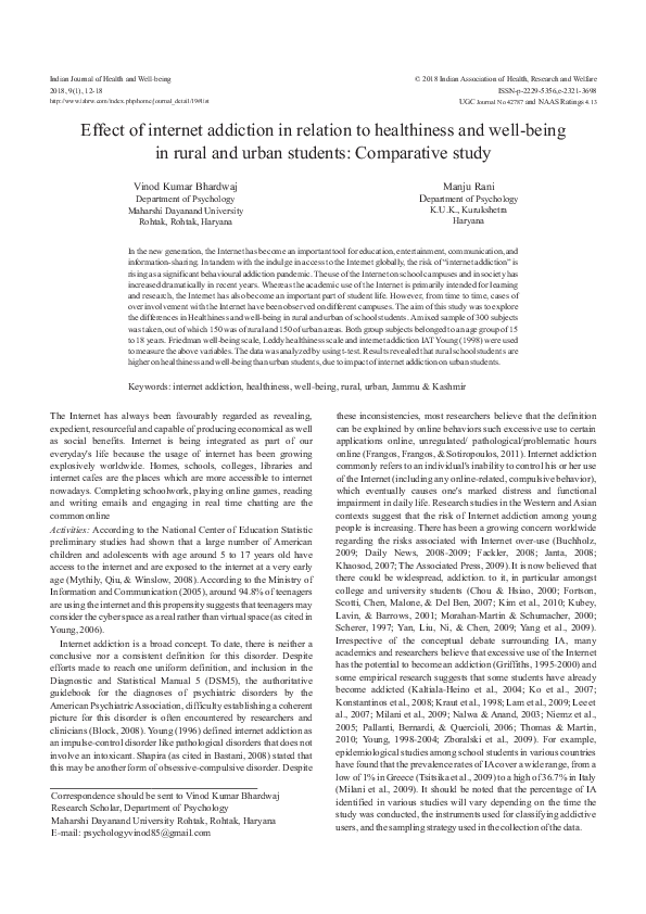 (PDF) Effect of internet addiction in relation to healthiness and ...