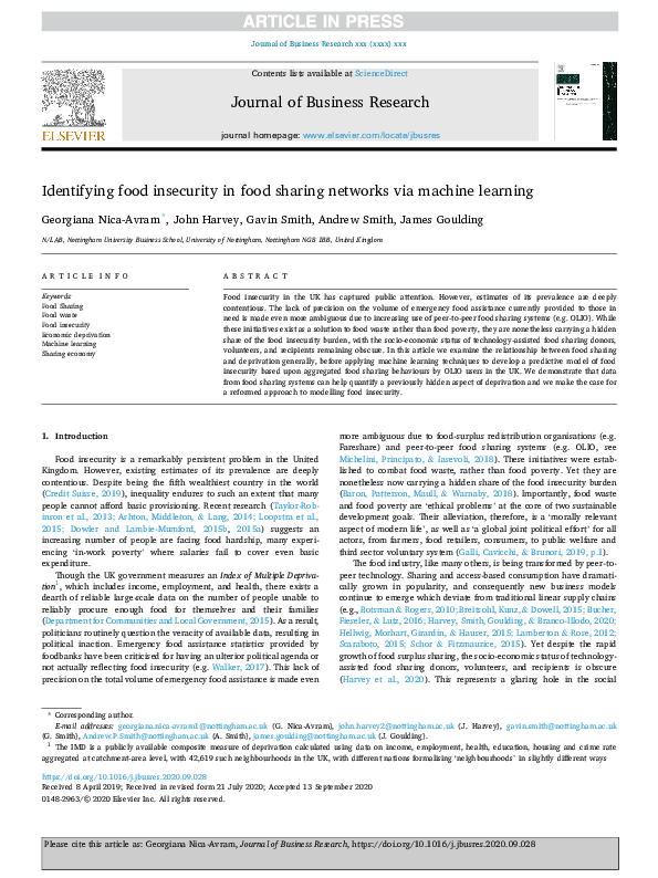 (PDF) Identifying food insecurity in food sharing networks via machine ...