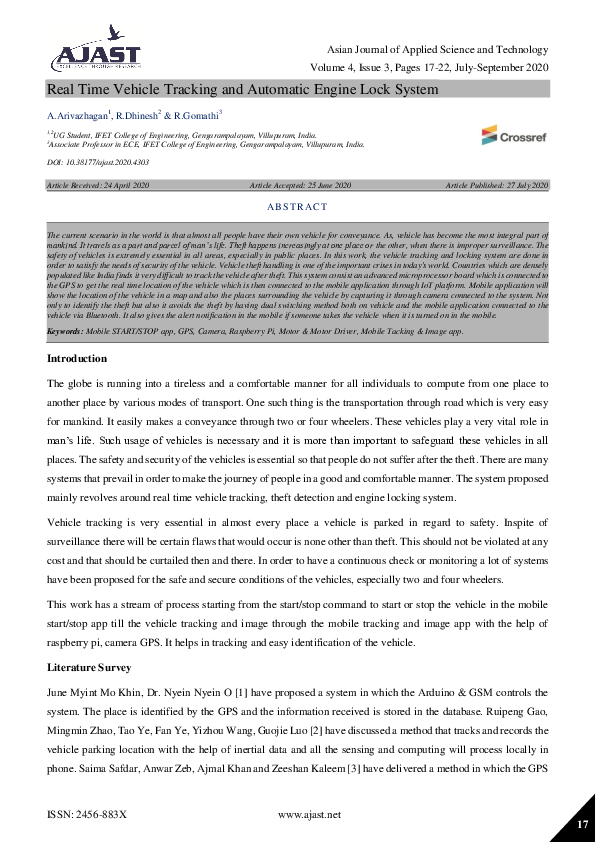 (PDF) Real Time Vehicle Tracking and Automatic Engine Lock System