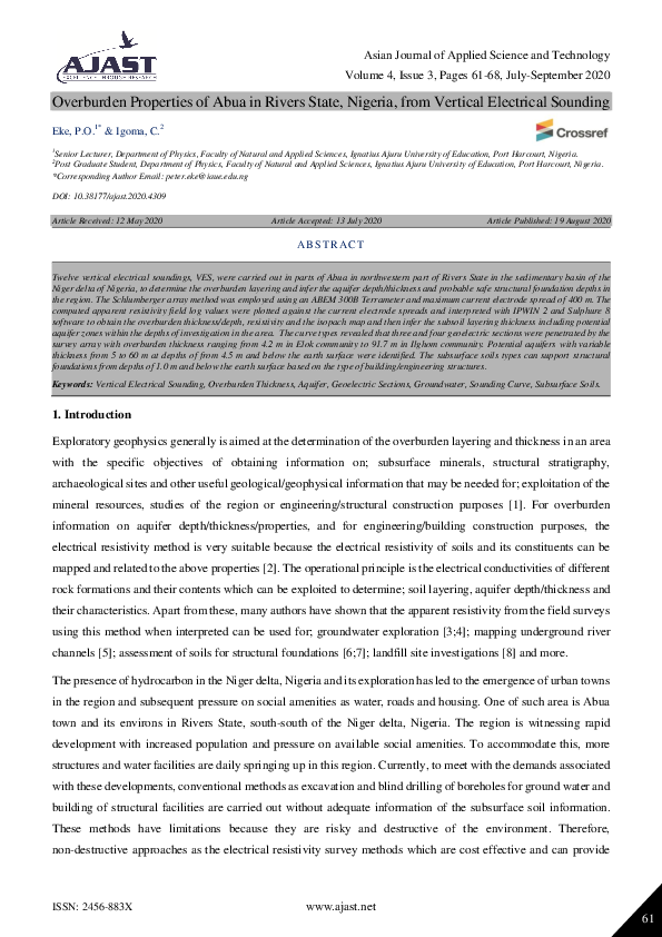 (PDF) Overburden Properties of Abua in Rivers State, Nigeria, from ...