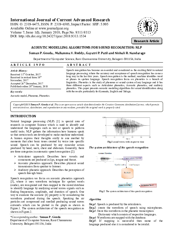 (PDF) ACOUSTIC MODELLING ALGORITHMS FOR SOUND RECOGNITION: NLP