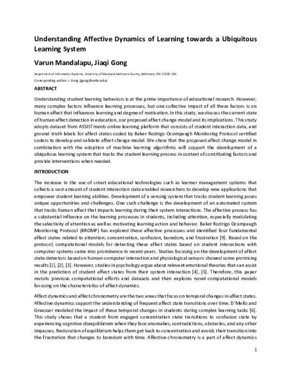 (PDF) Understanding Affective Dynamics of Learning towards a Ubiquitous ...