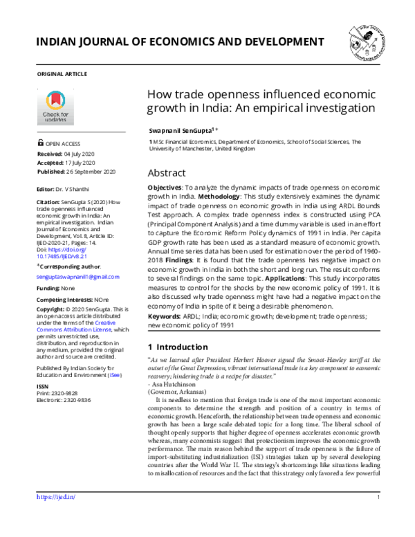 (PDF) How trade openness influenced economic growth in India: An ...