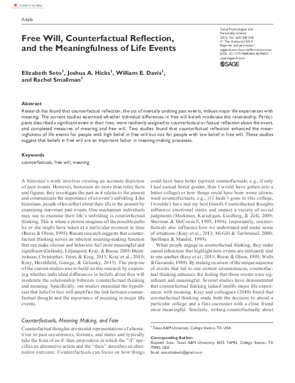 (PDF) Free Will, Counterfactual Reflection, and the Meaningfulness of ...