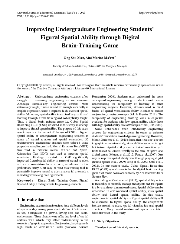(PDF) Improving Undergraduate Engineering Students' Figural Spatial ...