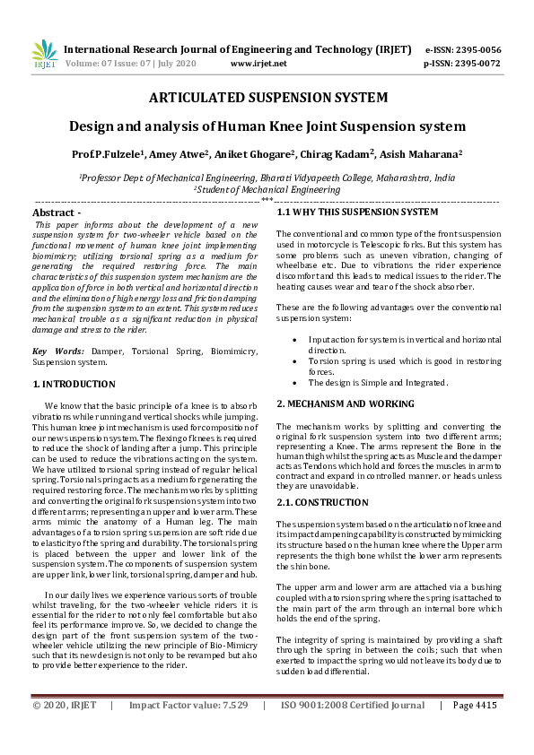 (PDF) IRJET ARTICULATED SUSPENSION SYSTEM Design and analysis of Human