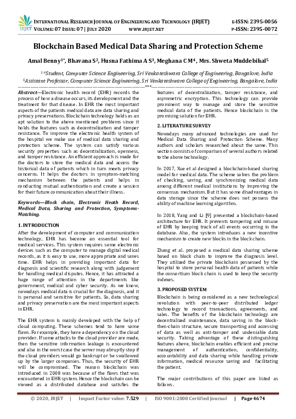 (PDF) IRJET- Blockchain Based Medical Data Sharing and Protection Scheme