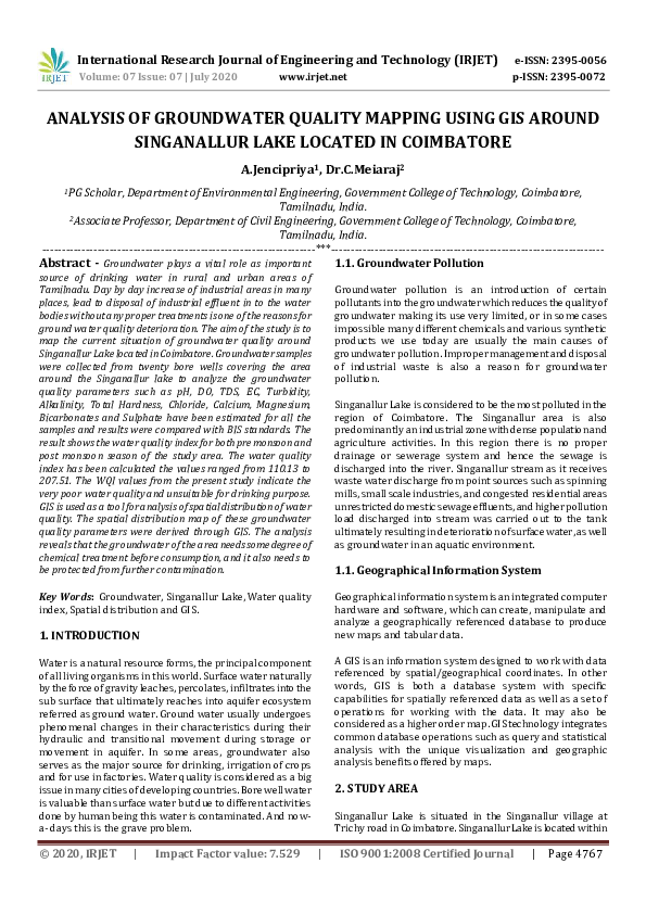 (PDF) IRJET- ANALYSIS OF GROUNDWATER QUALITY MAPPING USING GIS AROUND ...