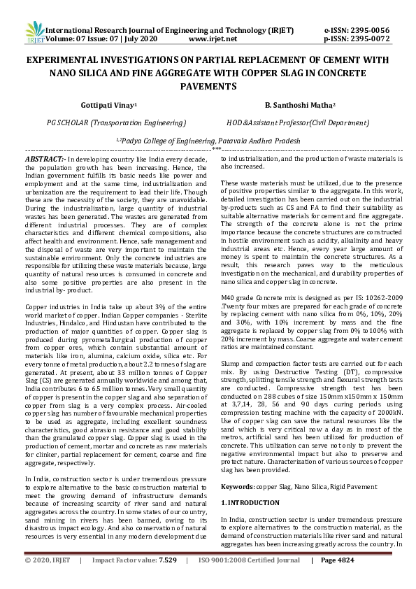 (PDF) IRJET- EXPERIMENTAL INVESTIGATIONS ON PARTIAL REPLACEMENT OF ...