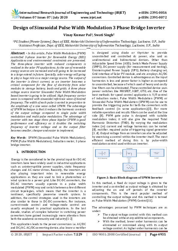 (PDF) IRJET- Design of Sinusoidal Pulse Width Modulation 3 Phase Bridge ...