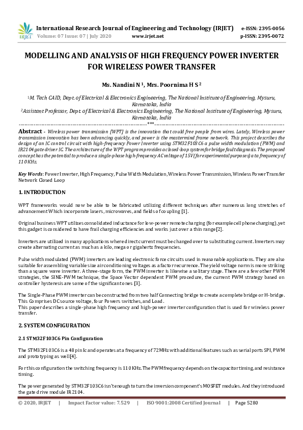 (PDF) IRJET- MODELLING AND ANALYSIS OF HIGH FREQUENCY POWER INVERTER ...